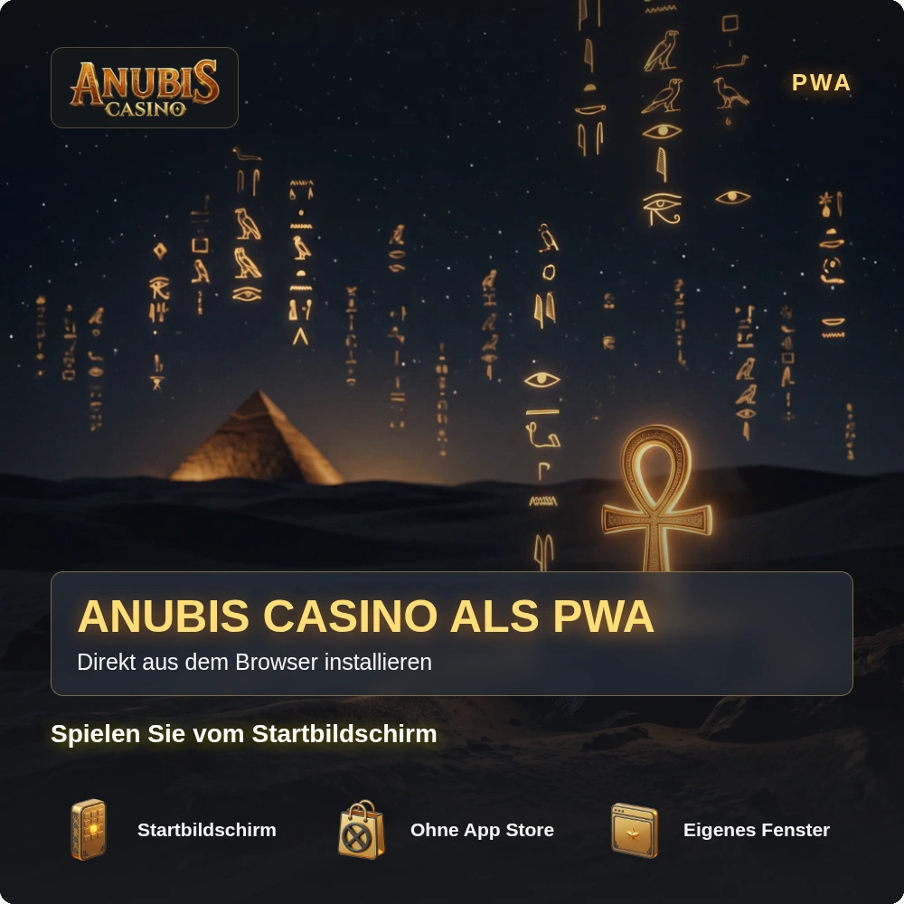 Anubis Casino als PWA installieren: Startbildschirm, ohne App Store, eigenes Fenster