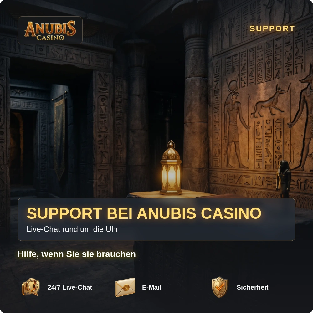 Support bei Anubis Casino: Laterne im Tempel und Live-Chat rund um die Uhr